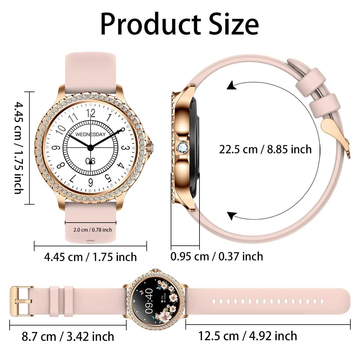 Stylish Fashion Smart Watch for Women - 1.32-Inch HD Touchscreen, Waterproof Fitness Tracker with Dual Straps, Compatible with Android & iOS
