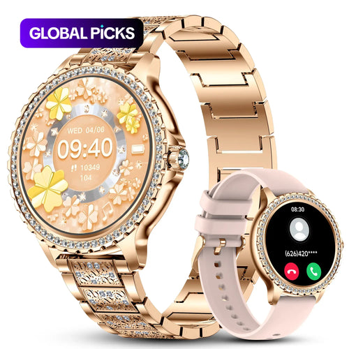 Stylish Fashion Smart Watch for Women - 1.32-Inch HD Touchscreen, Waterproof Fitness Tracker with Dual Straps, Compatible with Android & iOS