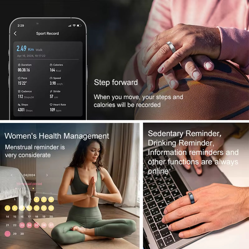 R10 Waterproof Smart Ring Health Monitor Men & Women Health & Sleep Monitor Smart Rings Multi-Sport Modes Qring APP